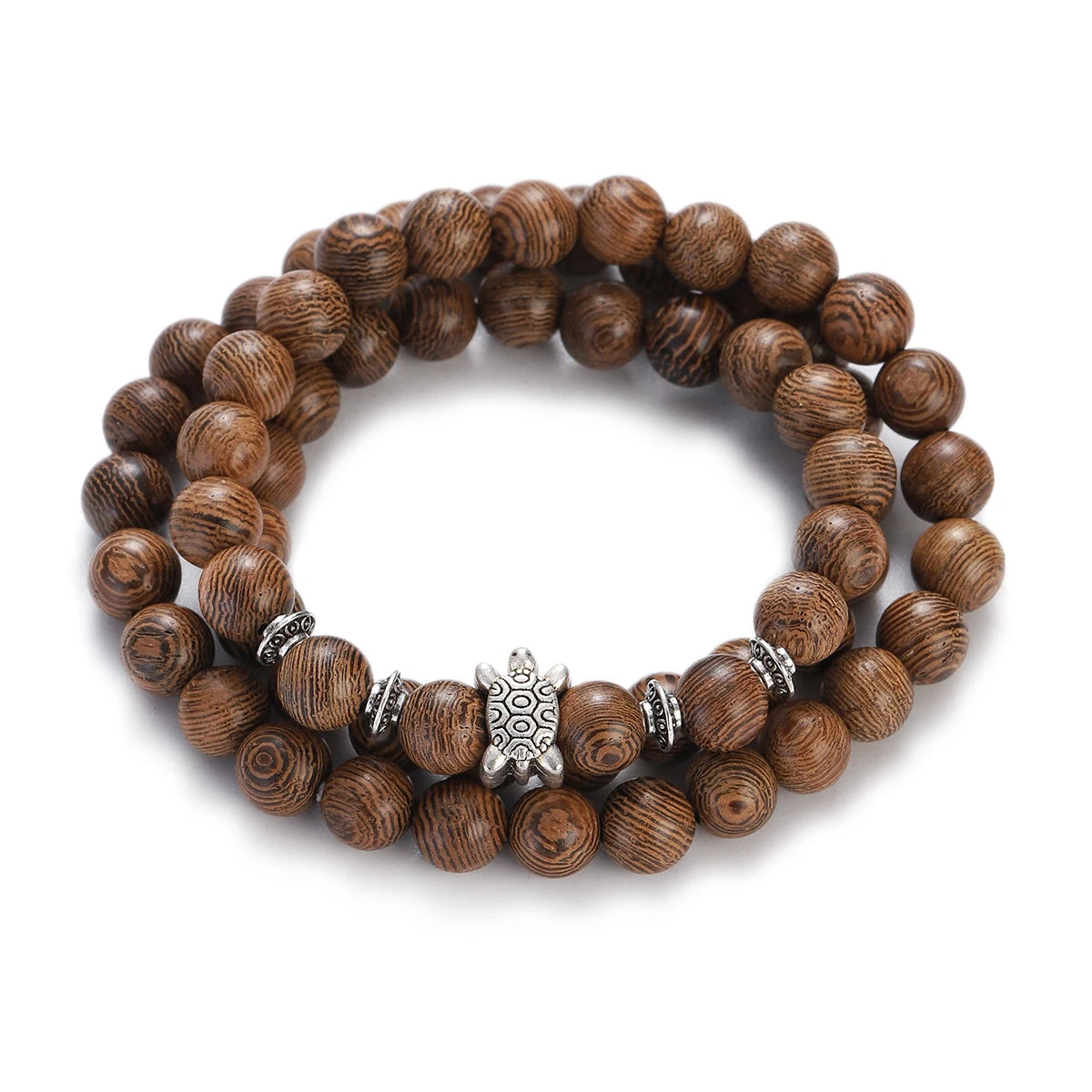 Wood Bead Buddha Om Lotus Charm Bracelet | Tibetan Mala Yoga Bracelet