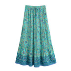 Boho Floral Pleated Maxi Skirt with Pockets