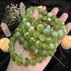 Natural Xiuyu Jade Round Bead Bracelet | Green Nephrite