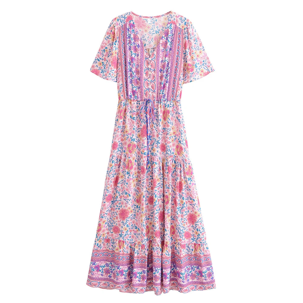Wild Floral V-Neck Boho Maxi Dress