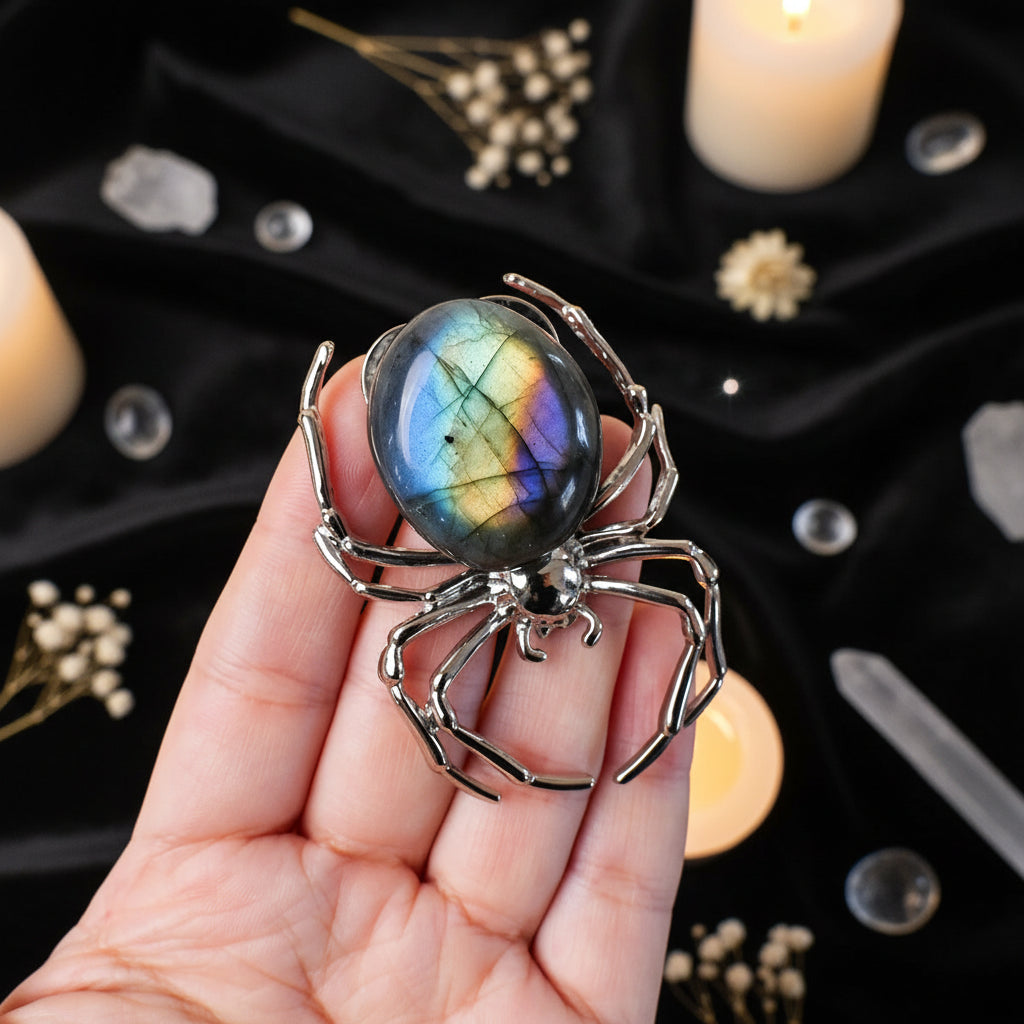 Labradorite Spider Crystal Figurine – Natural Stone Collectible