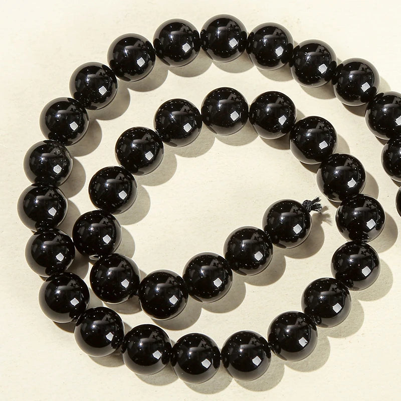 Black Obsidian Round Beads — Natural Stone for Jewelry Making
