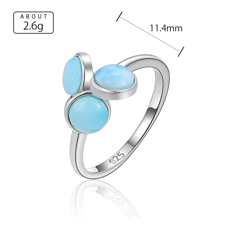 Larimar Three Stone Cluster Ring in 925 Sterling Silver