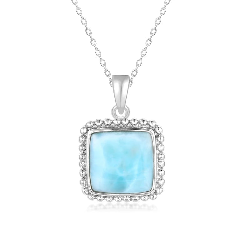 Larimar Rectangular Silver Pendant Necklace