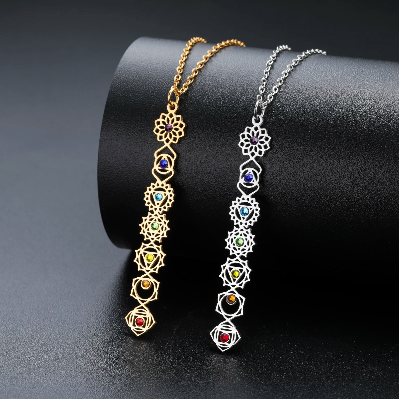 7 Chakra Pendant Necklace – Colorful Stone Stainless Steel