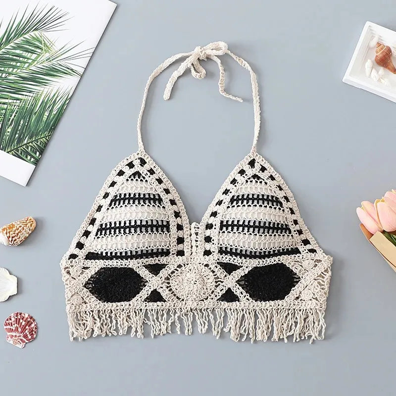 Boho Crochet Tassel Halter Bralette