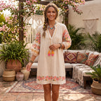 Boho Floral Embroidery Cotton-Linen Mini Dress