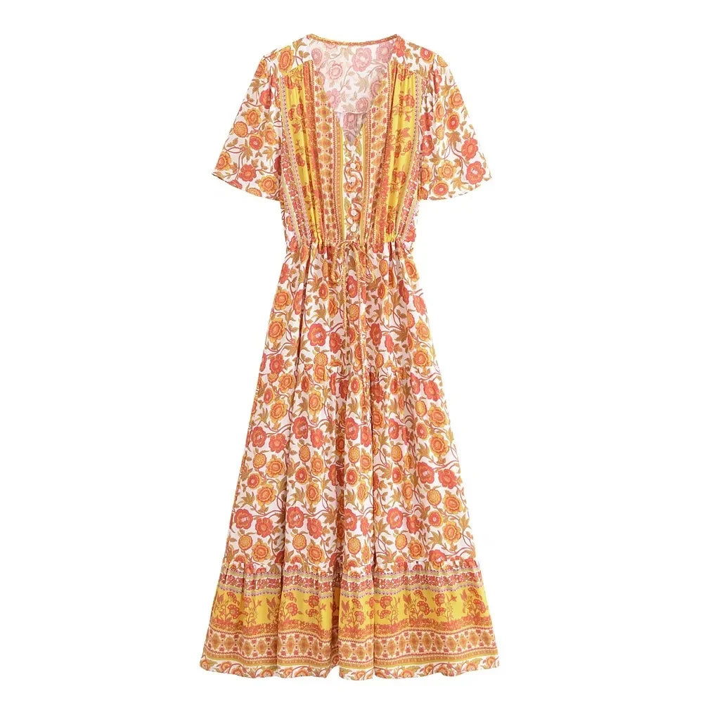 Wild Floral V-Neck Boho Maxi Dress