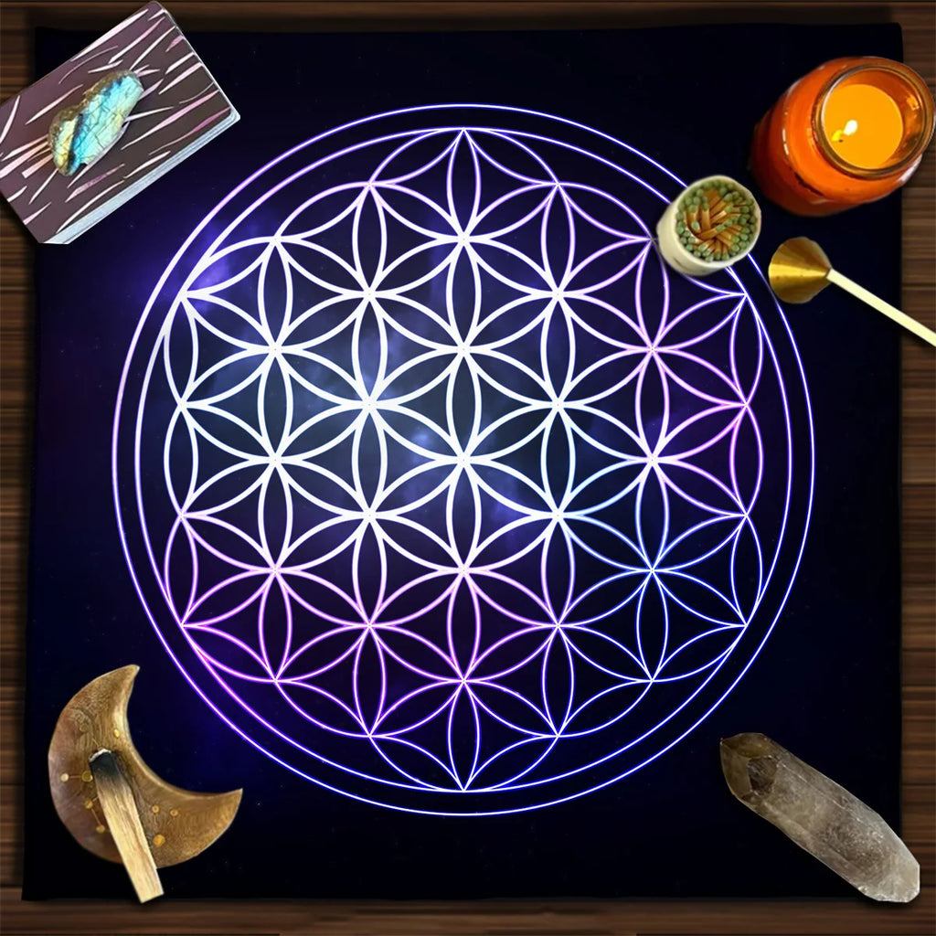 Flower of Life Altar Cloth – Sacred Geometry Tarot Spread & Meditation Mat