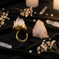 14K Gold-Plated Natural Gemstone Open Ring — Quartz, Citrine & Amethyst Crystal