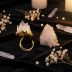 14K Gold-Plated Natural Gemstone Open Ring — Quartz, Citrine & Amethyst Crystal