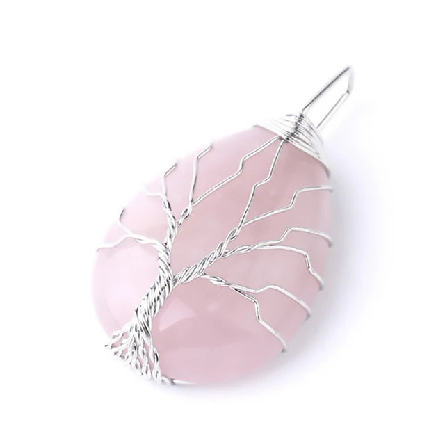 Tree of Life Crystal Necklace — Wire-Wrapped Natural Stone Pendant