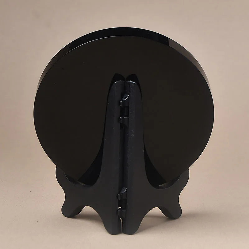 Black Obsidian Divination Mirror — 15cm Round Scrying Mirror with Stand