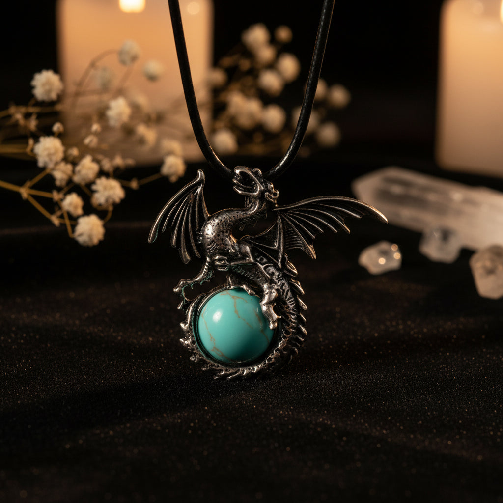 Dragon Crystal Point Pendant Necklace — Natural Gemstone Talisman