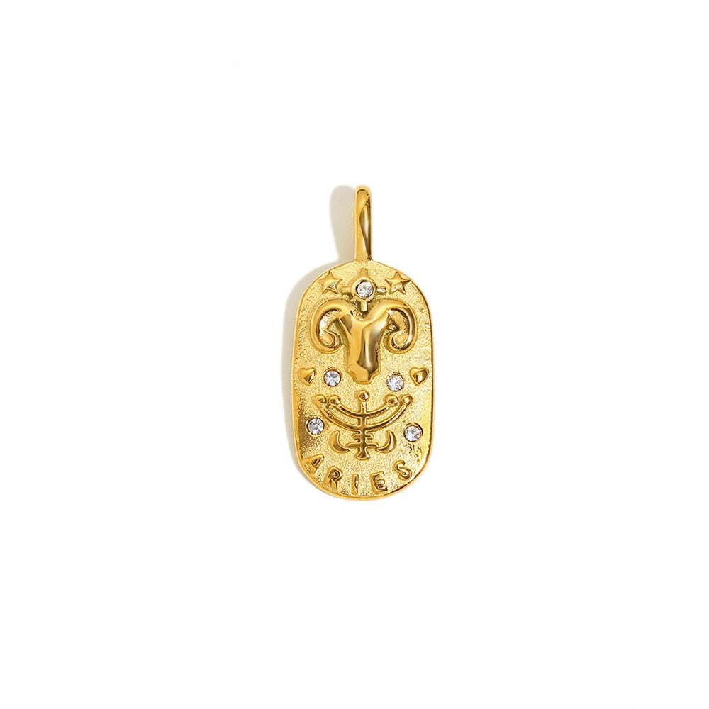 Zodiac Tag Pendant Necklace — 18K Gold Embossed Star Sign