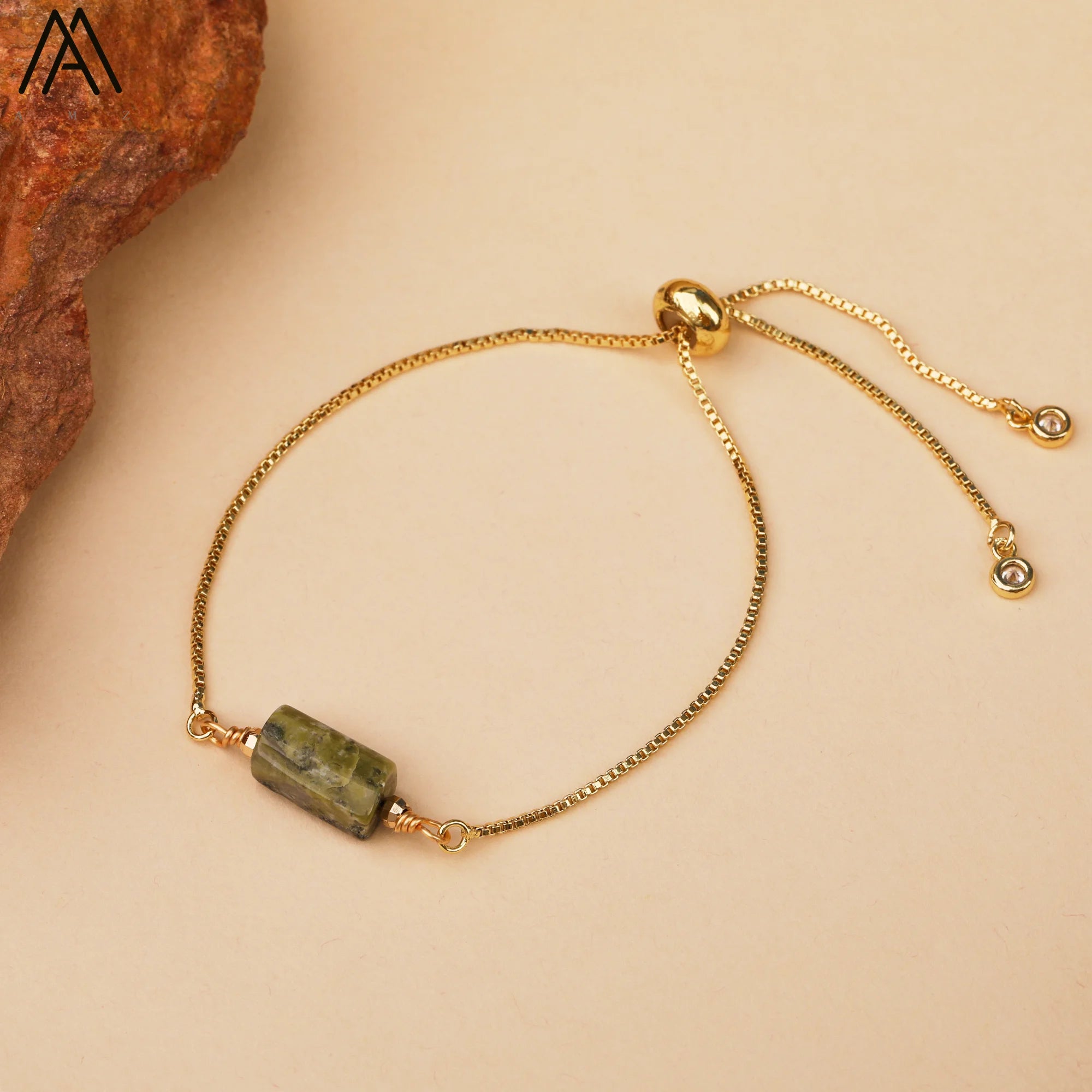 Natural Gemstone Single-Bead Bracelet – Gold-Plated Crystal Jewelry for Women
