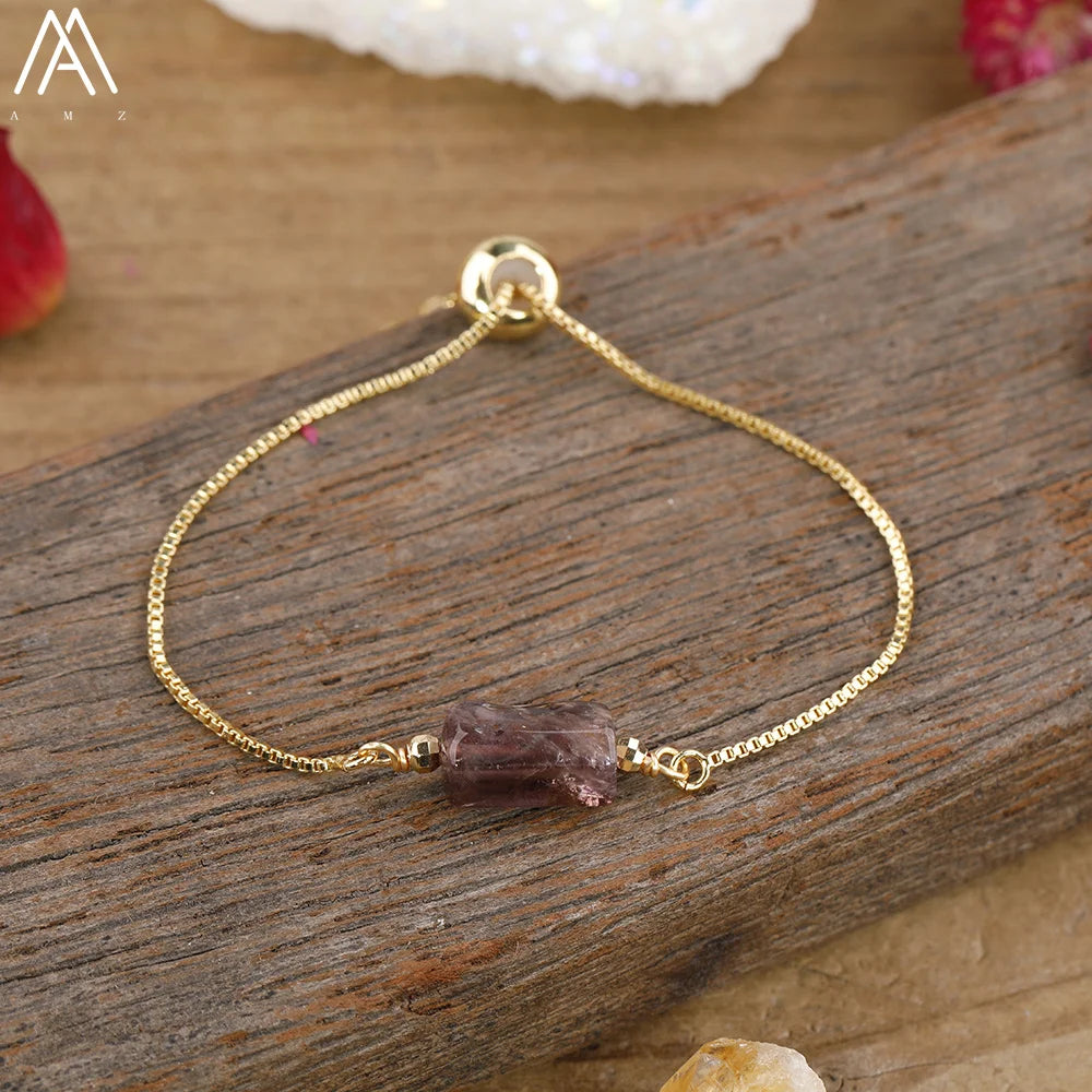 Natural Gemstone Single-Bead Bracelet – Gold-Plated Crystal Jewelry for Women