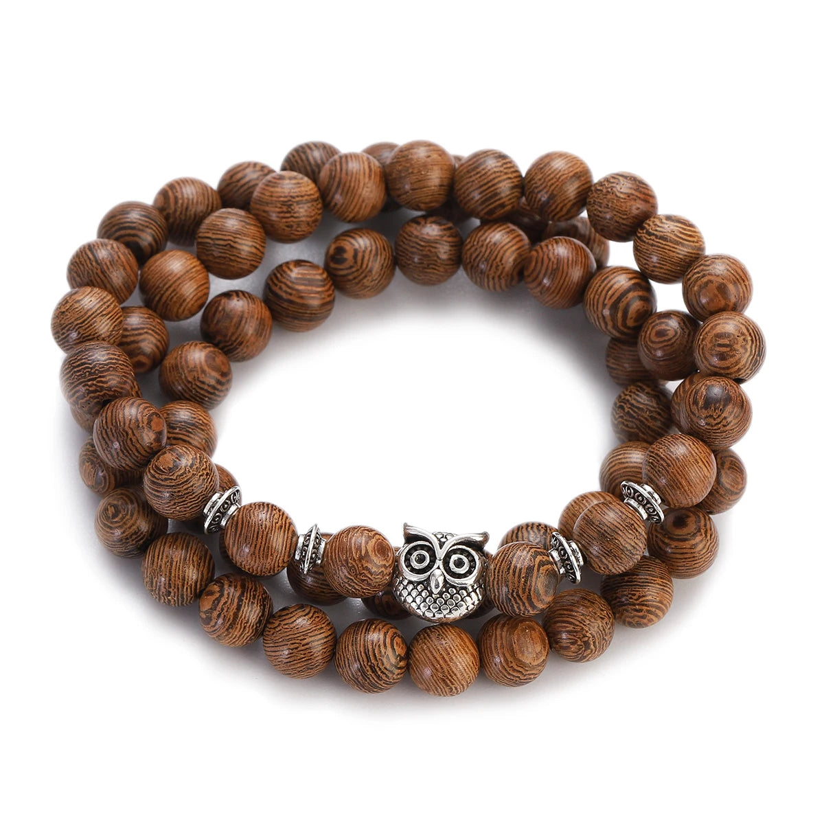 Wood Bead Buddha Om Lotus Charm Bracelet | Tibetan Mala Yoga Bracelet