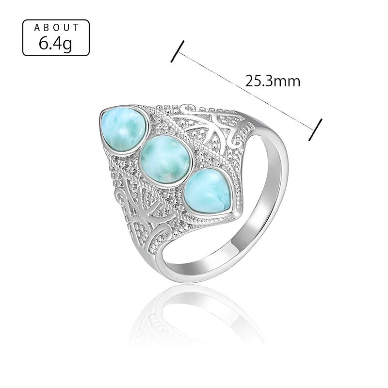 Larimar Three-Stone Statement Ring, Openwork Frame