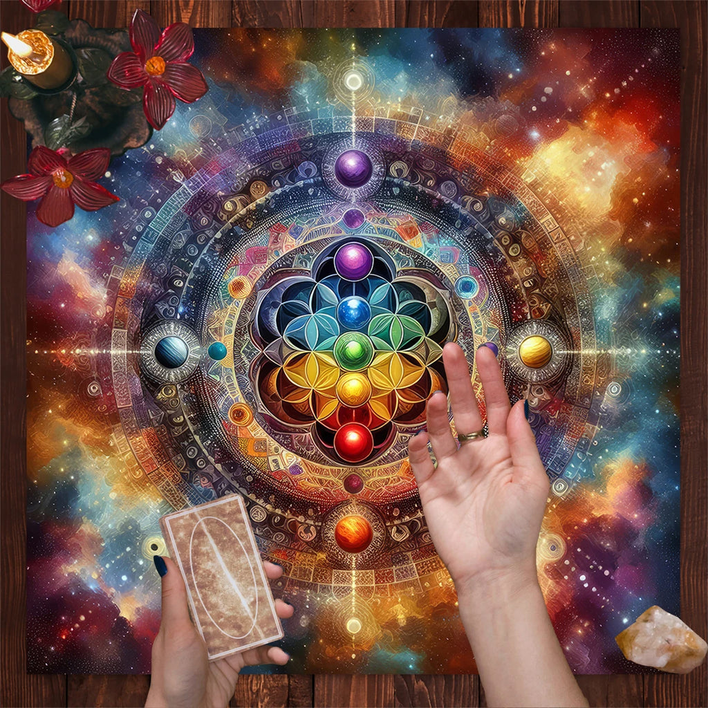 Psychedelic Flower of Life Chakra Altar Cloth — Tarot & Divination Mat