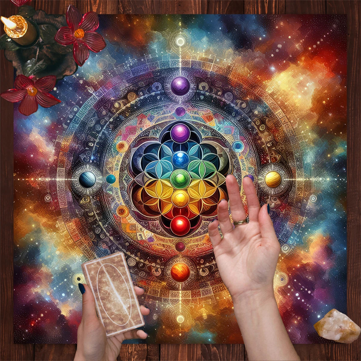 Psychedelic Flower of Life Chakra Altar Cloth — Tarot & Divination Mat