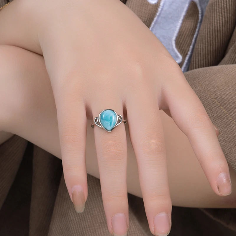 Larimar Teardrop Ring in 925 Sterling Silver