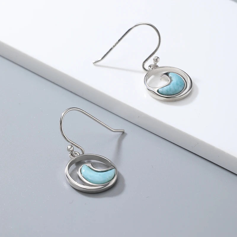 Larimar Ocean Wave Drop Earrings in 925 Sterling Silver