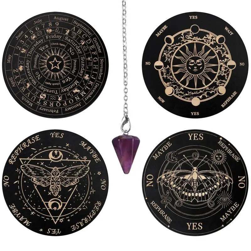 Wooden Pendulum Board — Celestial Moon & Star Divination Plate