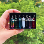 7-Piece Hexagonal Crystal Chakra Pendant Set | Pointed Gemstone Wands for Jewelry & Décor