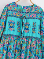 Boho Ethnic Floral Lantern Sleeve Maxi Dress