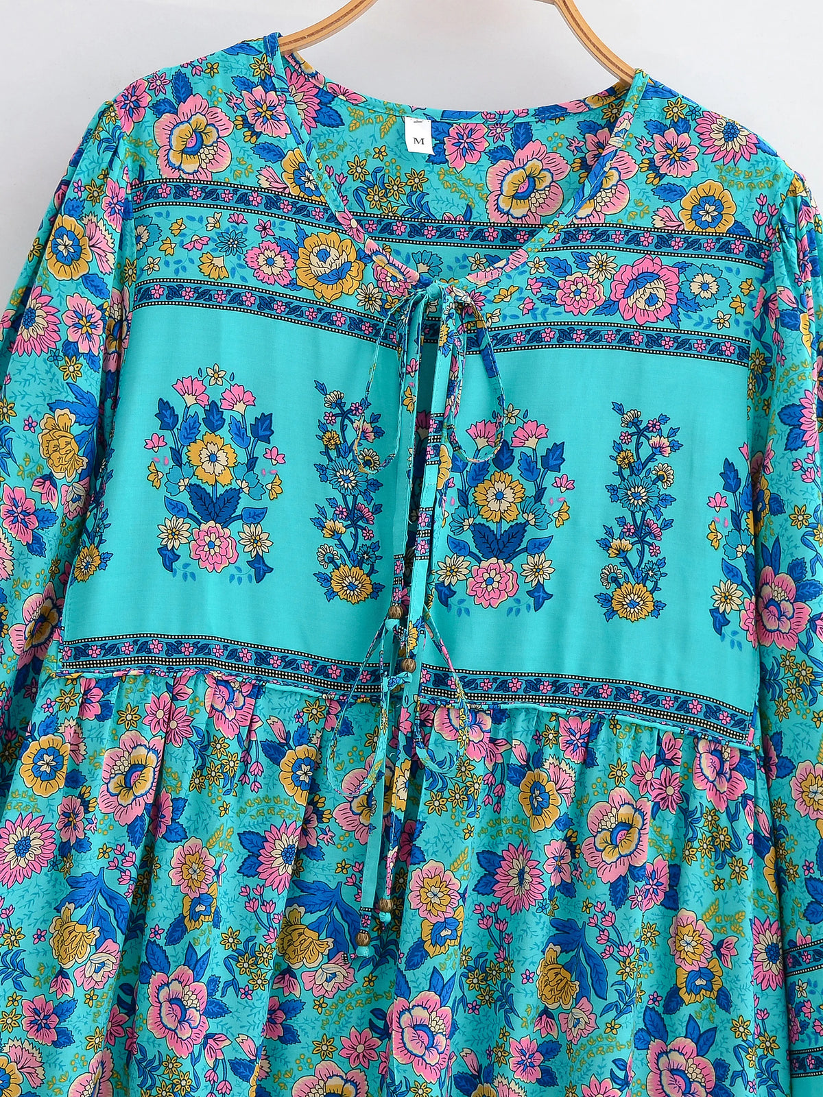 Boho Ethnic Floral Lantern Sleeve Maxi Dress
