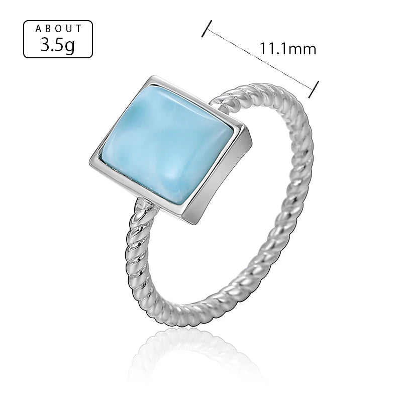 Square Larimar Rope Band Ring in 925 Sterling Silver