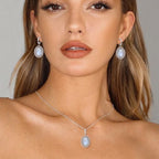 Moonstone Earrings & Necklace Set – 925 Sterling Silver with Crystal Halo