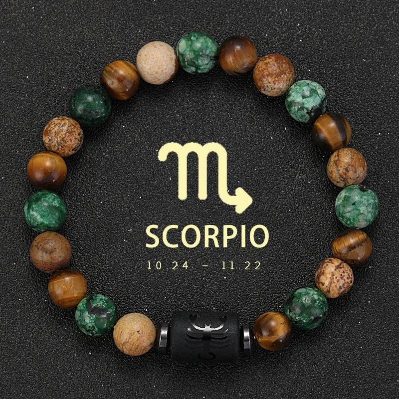 Zodiac Sign Natural Stone Bracelet | 12 Signs | Tiger Eye & Gemstone Beads