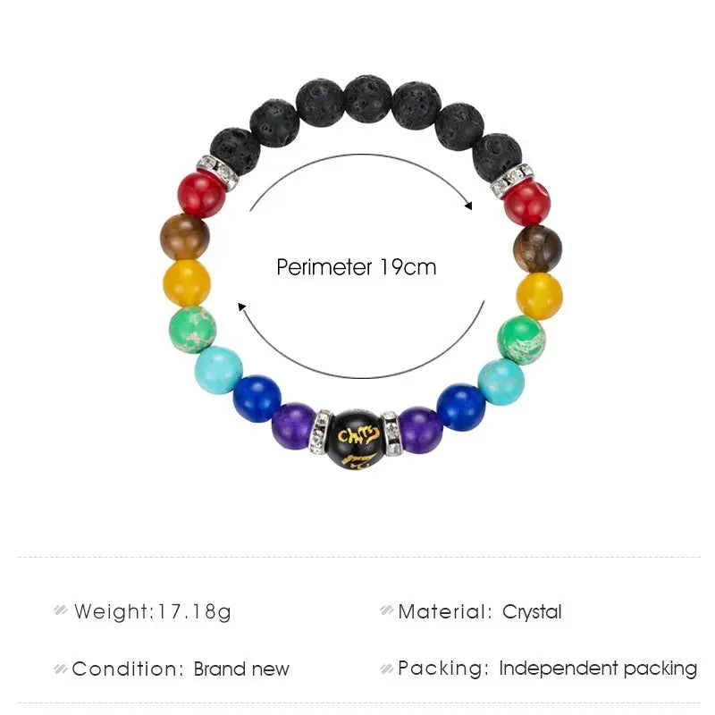 7 Chakra Bracelet Set | Natural Lava Stone | Set of 2 with Chakra Meaning Card