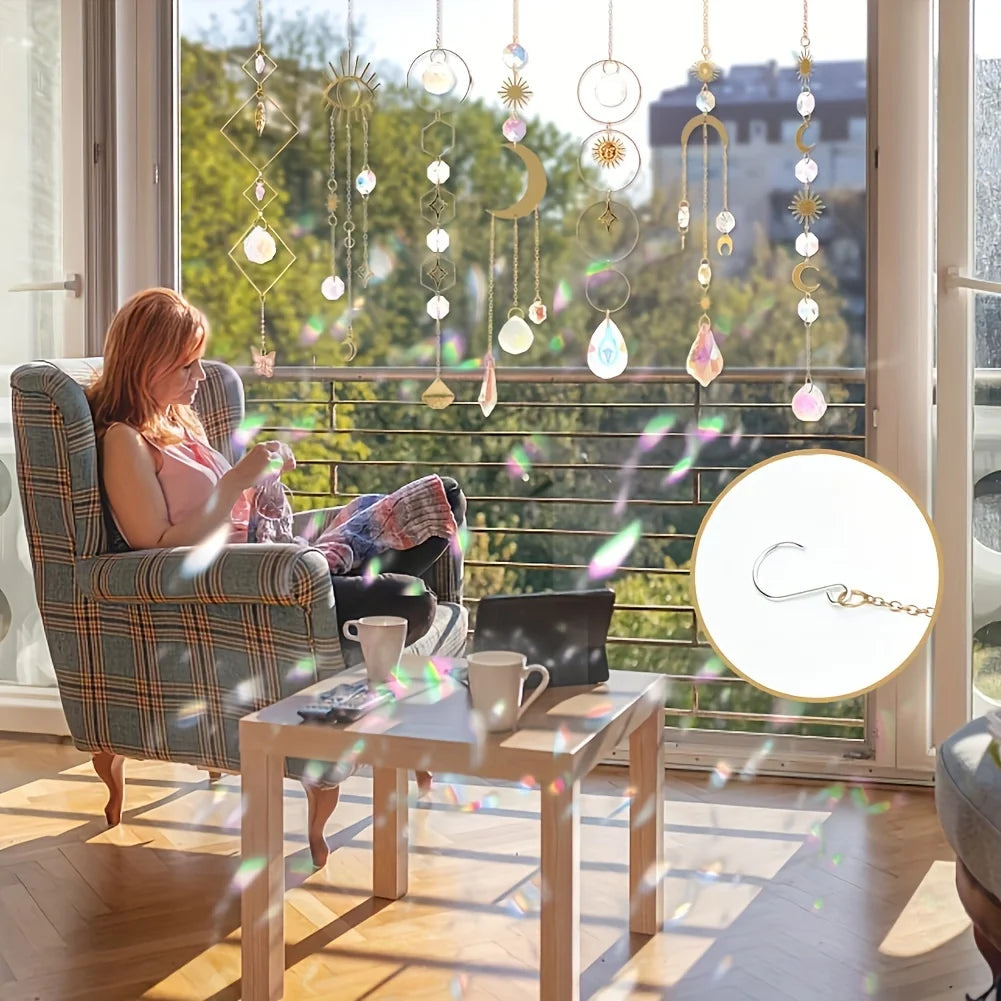 Crystal Lotus Suncatcher Set | 10 Hanging Rainbow Prism Pendants for Windows