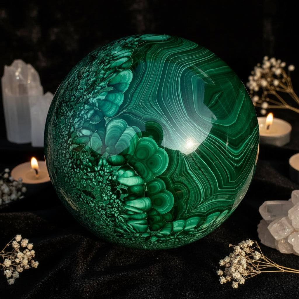 Malachite Crystal Sphere | Natural Green Stone Ball for Healing & Abundance