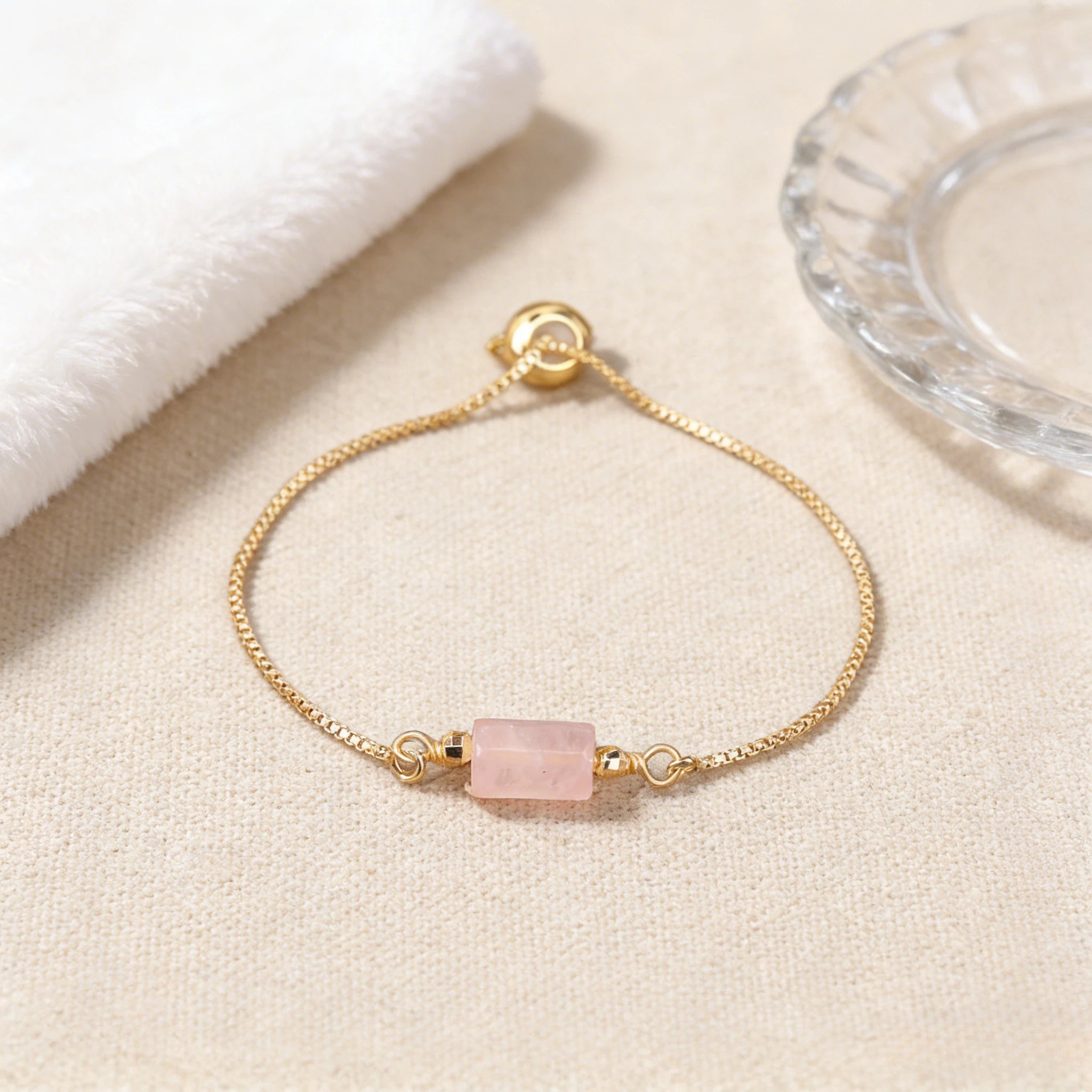 Natural Gemstone Single-Bead Bracelet – Gold-Plated Crystal Jewelry for Women