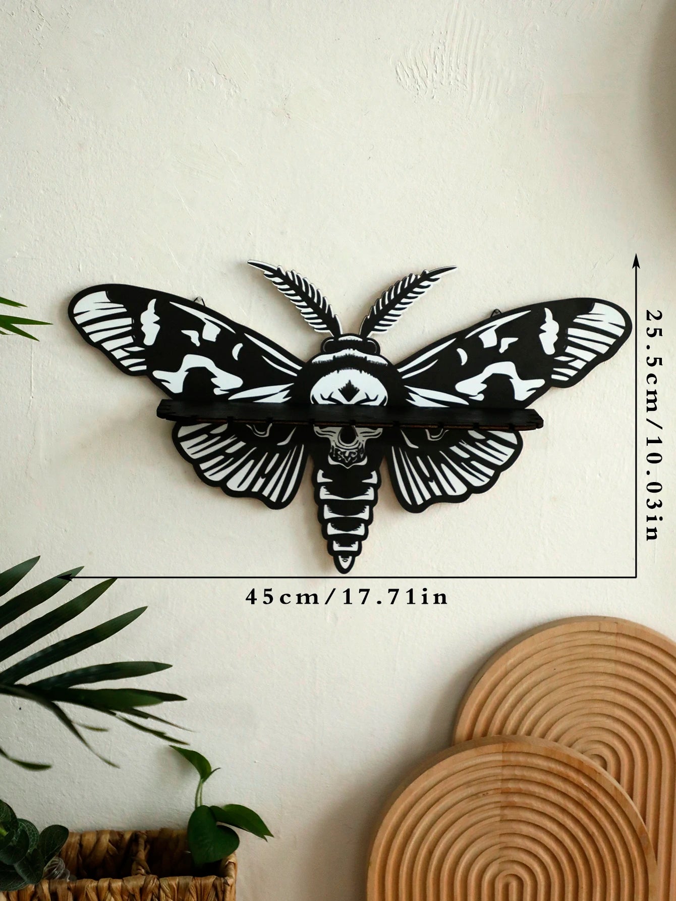 Moth & Butterfly Wall Shelf – Wooden Candle Holder & Crystal Display