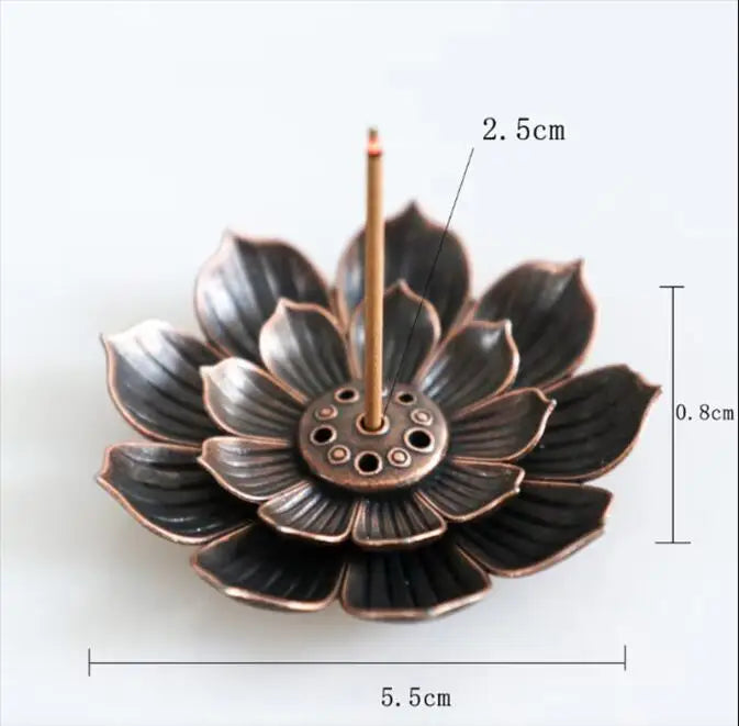 Lotus Incense Burner | 2-in-1 Bronze Metal Holder for Sticks & Cones