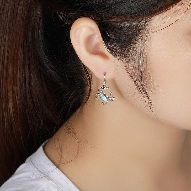 Larimar Crab Drop Earrings, 925 Sterling Silver