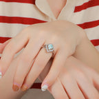 Larimar Square Halo Ring, 925 Sterling Silver