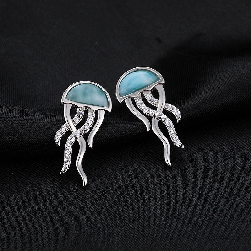 Larimar Jellyfish-Inspired Drop Earrings in 925 Sterling Silver