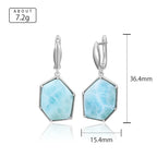 Larimar Hexagon Drop Earrings, 925 Sterling Silver