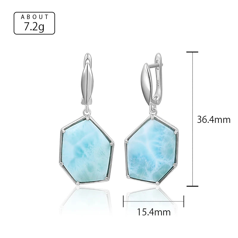 Larimar Hexagon Drop Earrings, 925 Sterling Silver