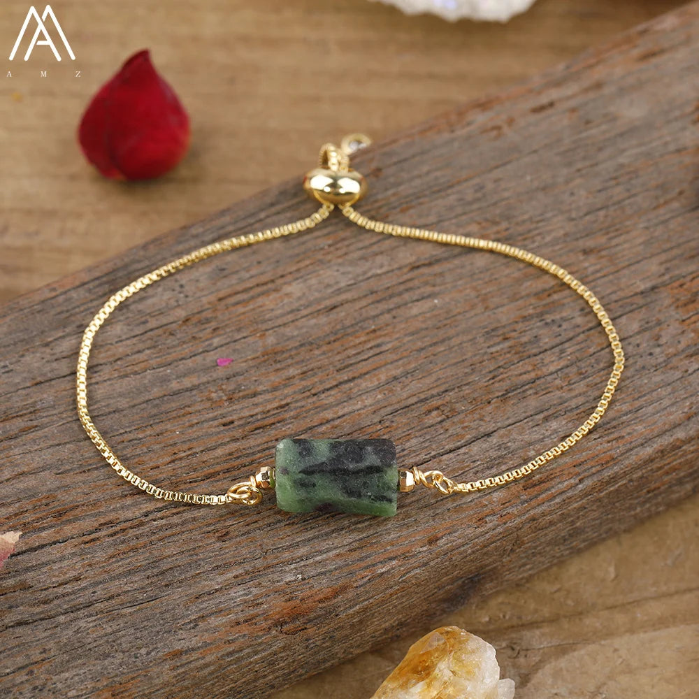Natural Gemstone Single-Bead Bracelet – Gold-Plated Crystal Jewelry for Women