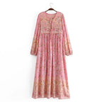 Floral Tassel-Tie Long-Sleeve Boho Dress