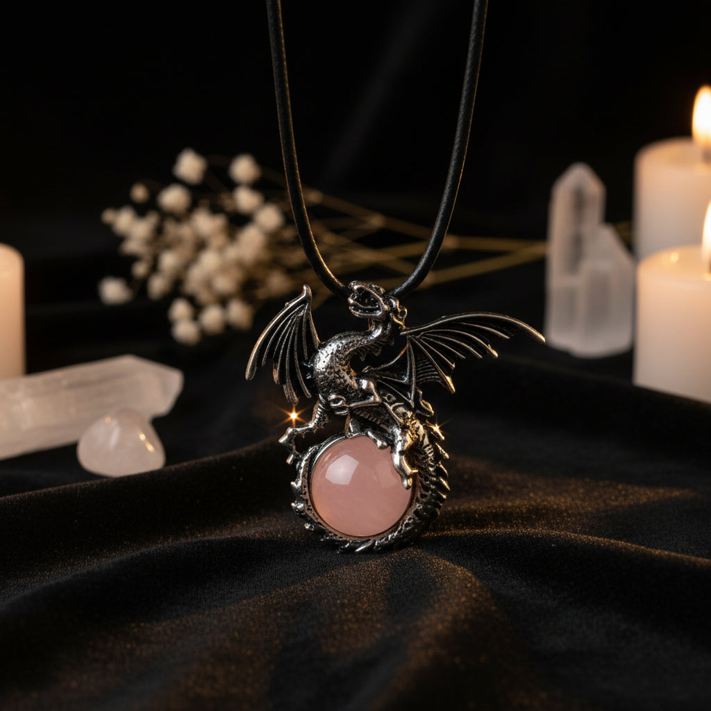 Dragon Crystal Point Pendant Necklace — Natural Gemstone Talisman