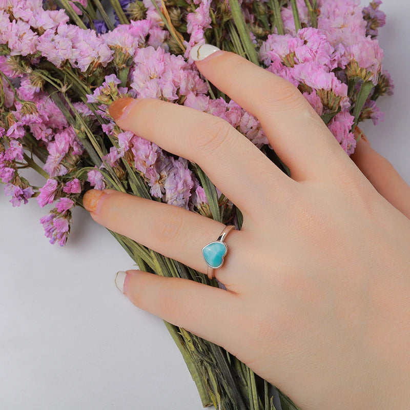 Larimar Heart Ring, 925 Sterling Silver