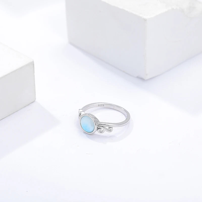 Larimar Round Bezel Ring, Scrolled Shoulders
